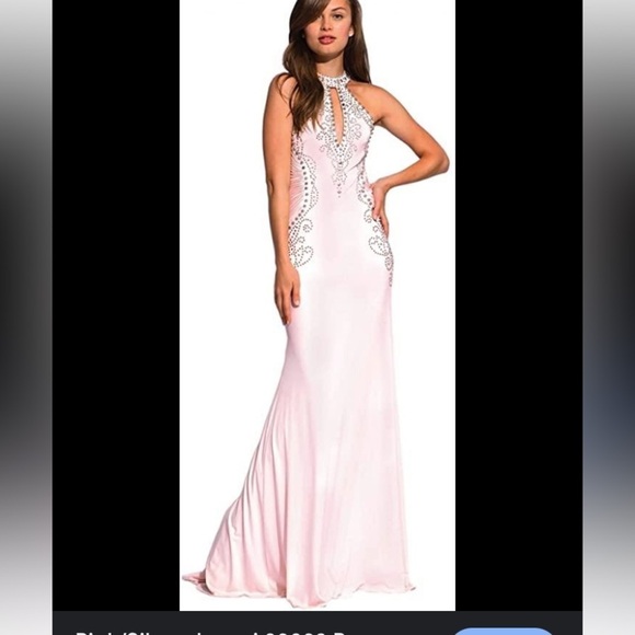 JOVANI ORIGINAL HANDMADE PINK&SILVER STUDDED RHINESTONES COUTURE LINE - Picture 15 of 16